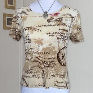 Y2K Euro Graphic Passport Floral Palm Tree Top